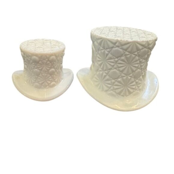 Vintage Milk Glass Top Hat Planter Set - Pressed Starburst Pattern - Decorative - Picture 1 of 11